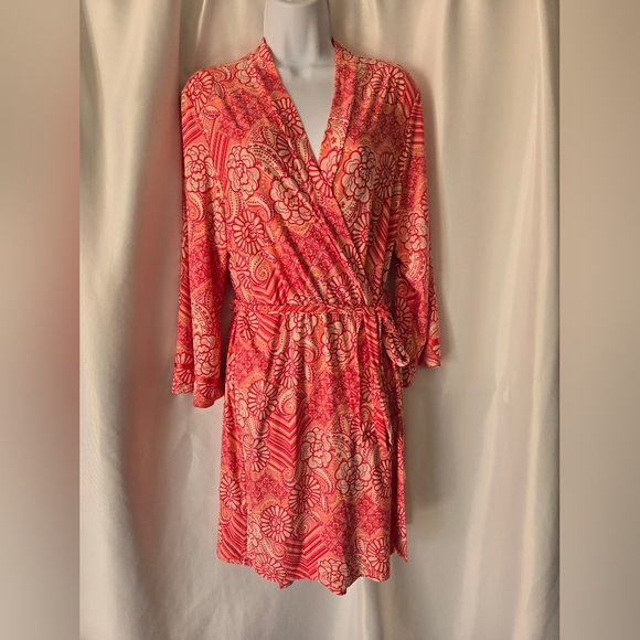 Linea Donatella Pink Floral Wrap Vacation Robe Size L/XL - Picture 1 of 7